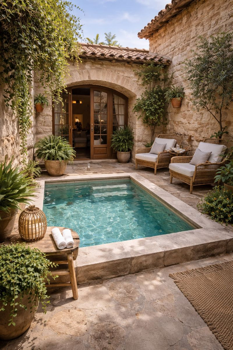 Proyecto de piscina pequeña en patio mediterráneo