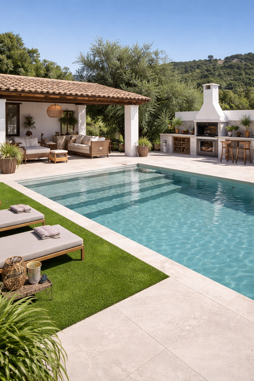 Piscina, porche y barbacoa