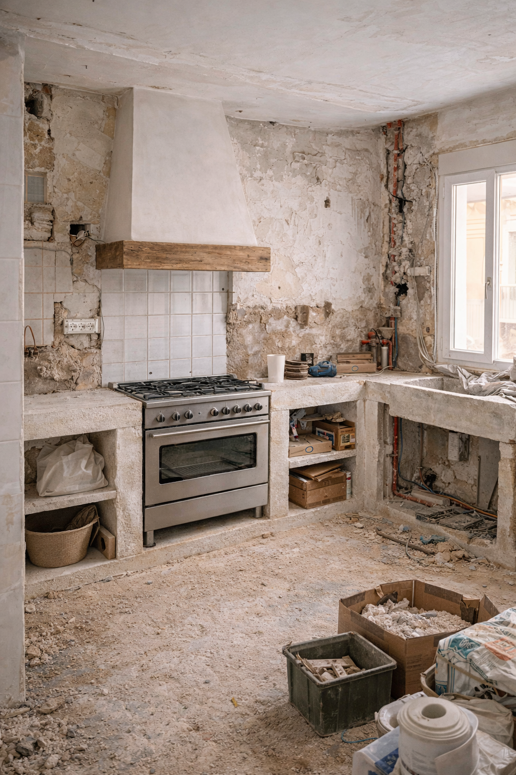 Cocina rústica de mampostería